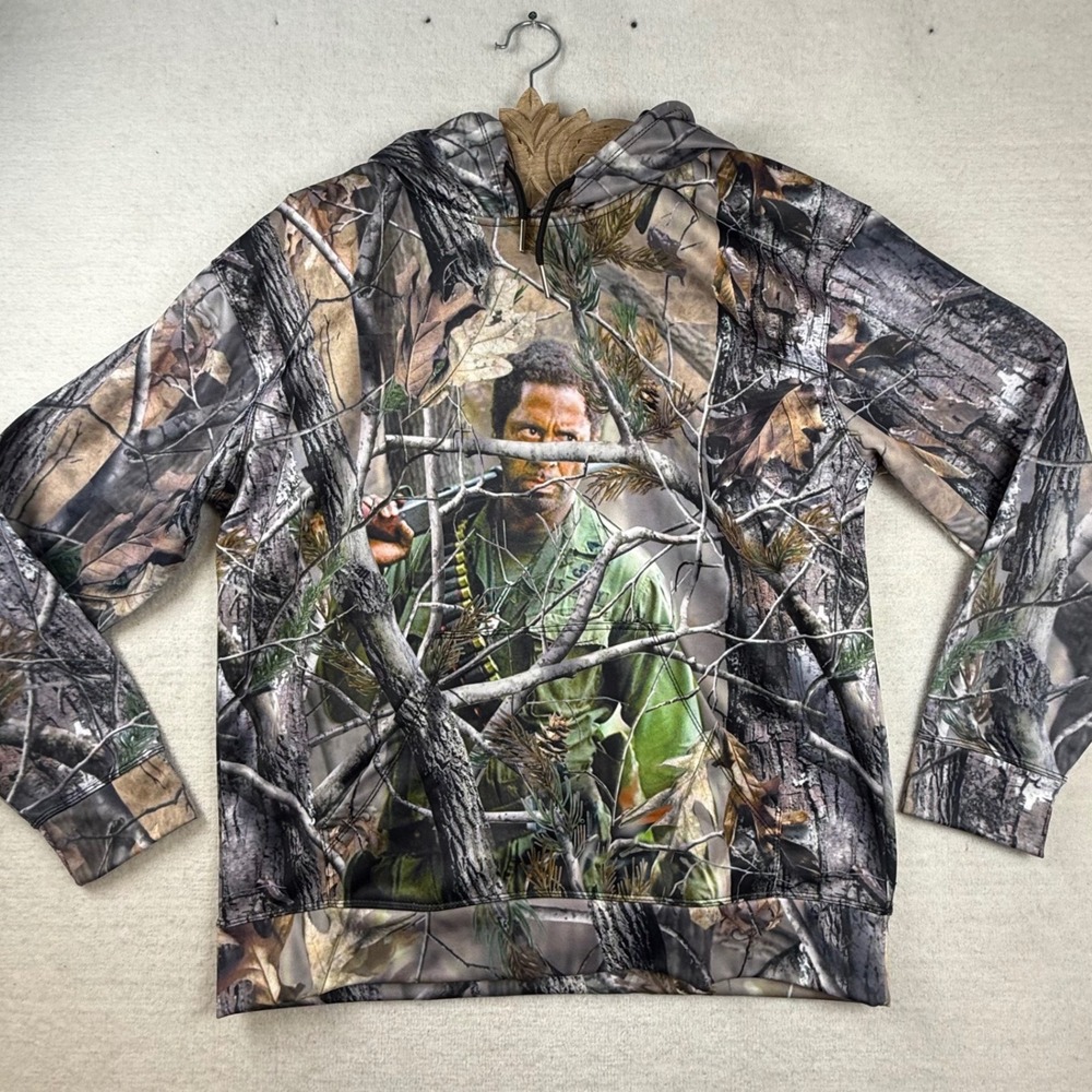Tropic Thunder Kirk Lazarus sweatshirt Camo Hoodie Mens Large funny movie merch